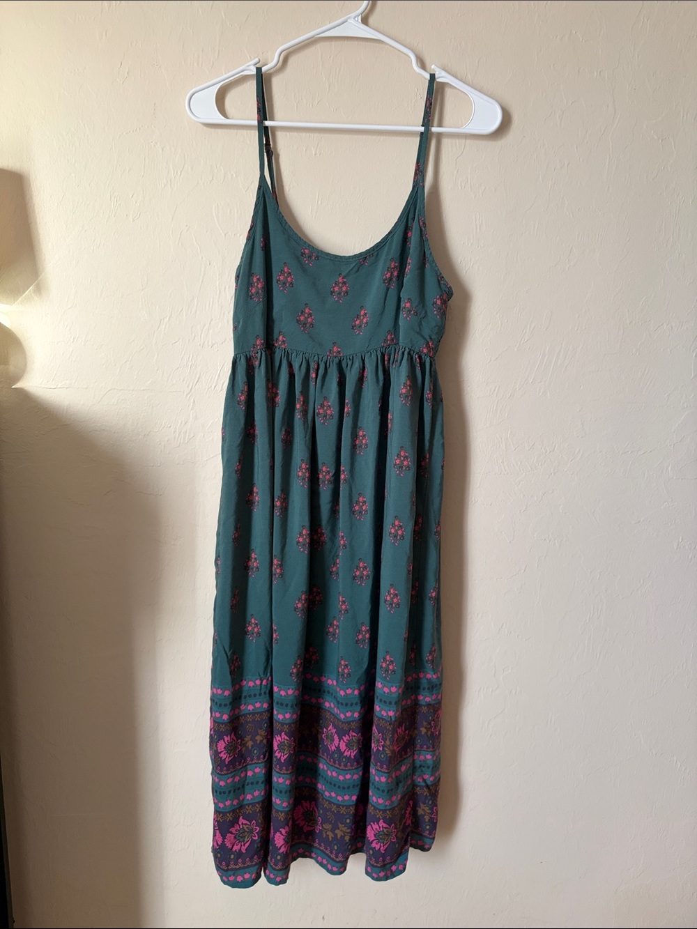 NATURAL LIFE Teal Midi Dress with Pink Border Print
